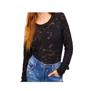 Free People We the Free Black Baby Bella Burnout Lace Long Sleeve Top Size XS